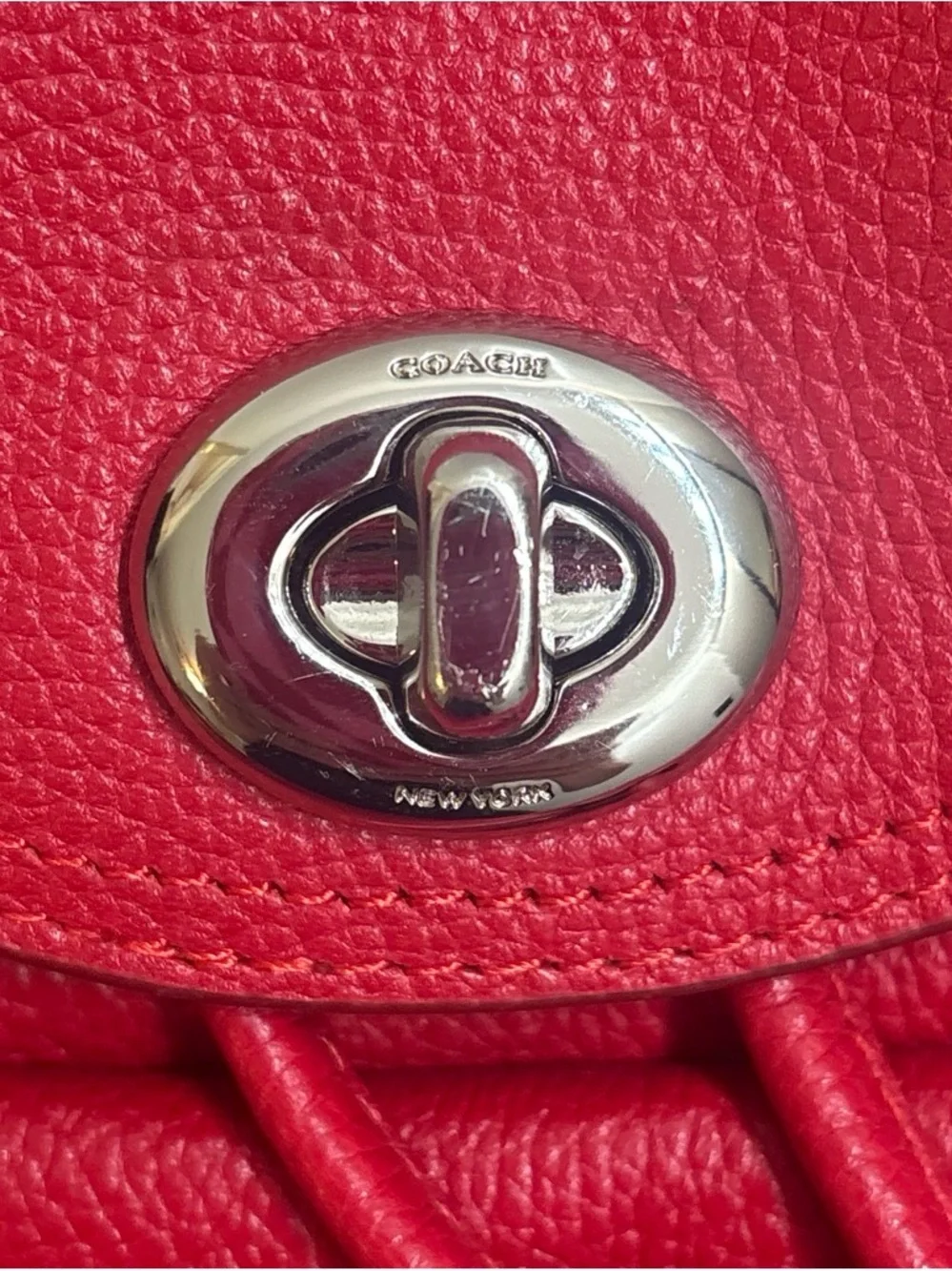 Coach Red Pebbled Leather Mini Backpack with Turn-Lock Front Pocket